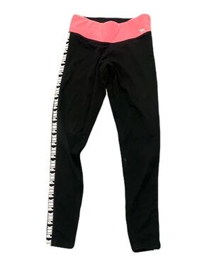 Victoria's Secret Black Leggings with Pink Waistband
